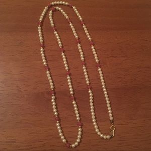 Faux Pearl and Pink Bead Necklace